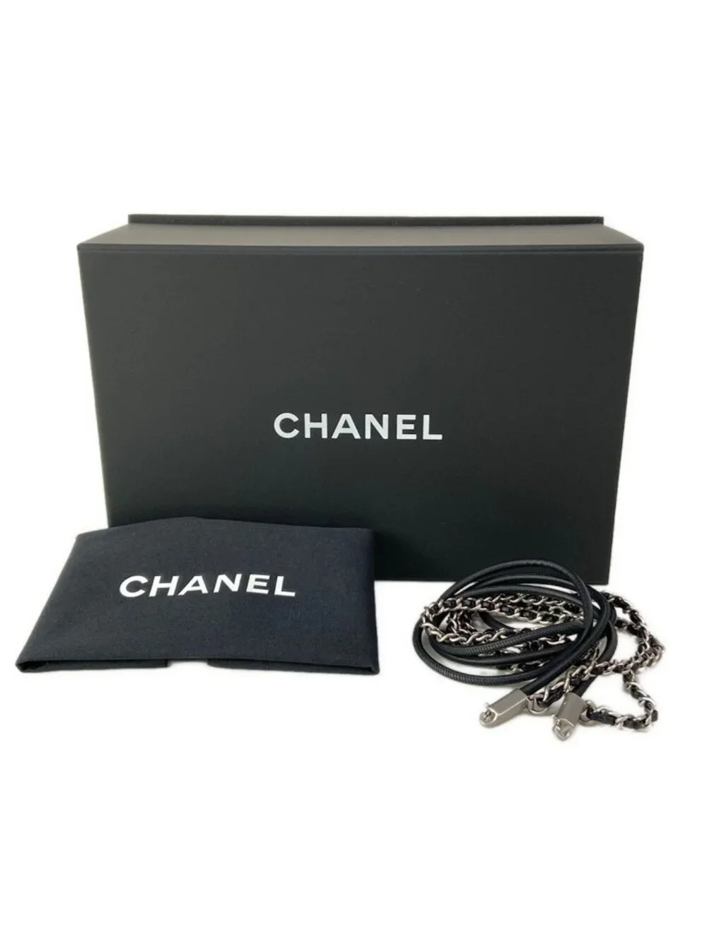 Chanel Handbag 22 Mini Black Chain Handle Vintage Silver Metal